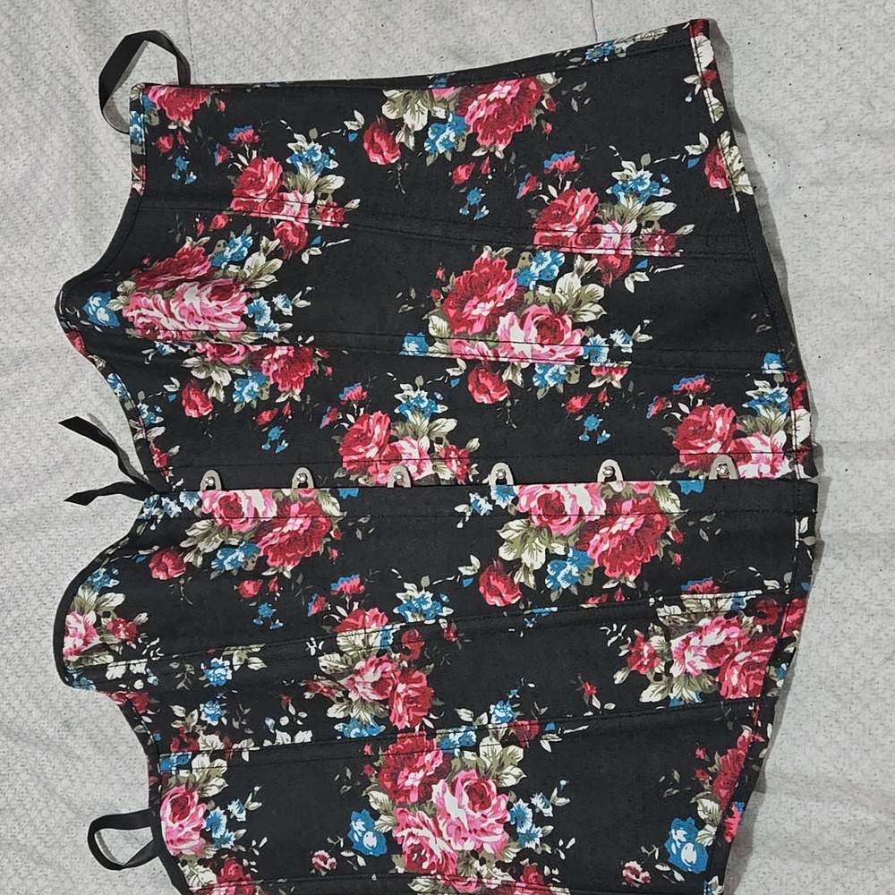 Blue Pink Floral Denim Corset XXL Cosplay Femenine